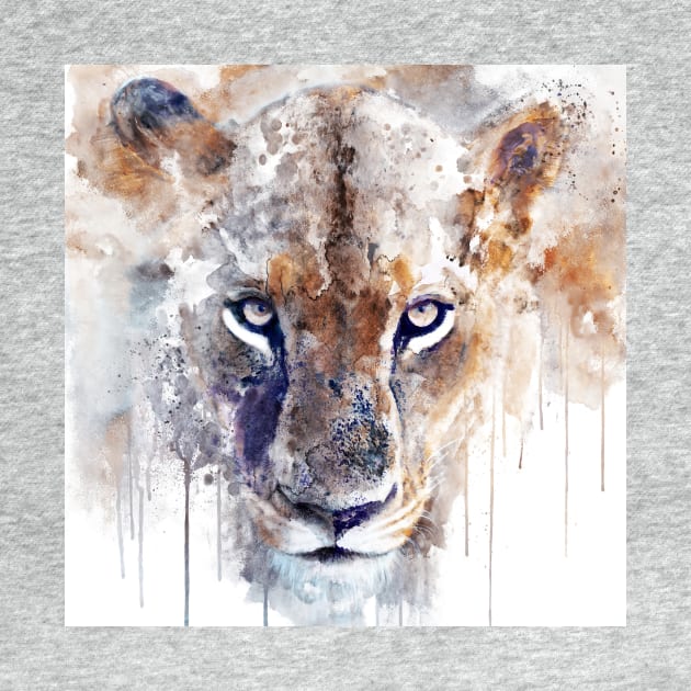 Watercolor Portrait - Lioness Hypnotizing Eyes Staring Back at You by Marian Voicu